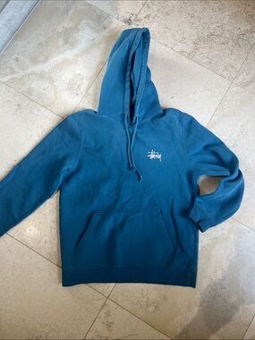 Classic Stussy Pullover Hoodie - Ocean Blue- Sz Small